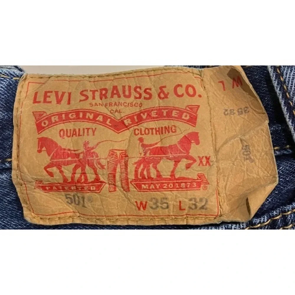 Levi's 501 Men's Blue Denim Straight Leg Jeans 35 X 32 (35 X 31) Medium Wash